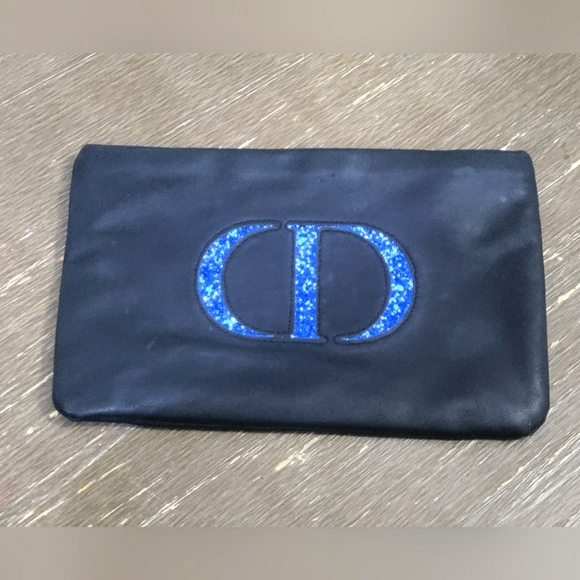 Christian Dior Black Beauty Bag Blue Shimmer Logo Vintage Clutch - Picture 1 of 4